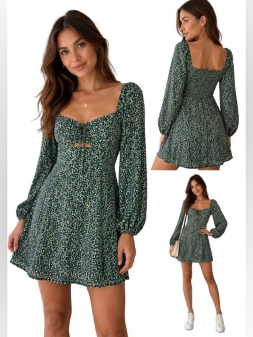 Abercrombie & Fitch XXSP Green Floral Mini Dress Smocked Back Cottagecore
